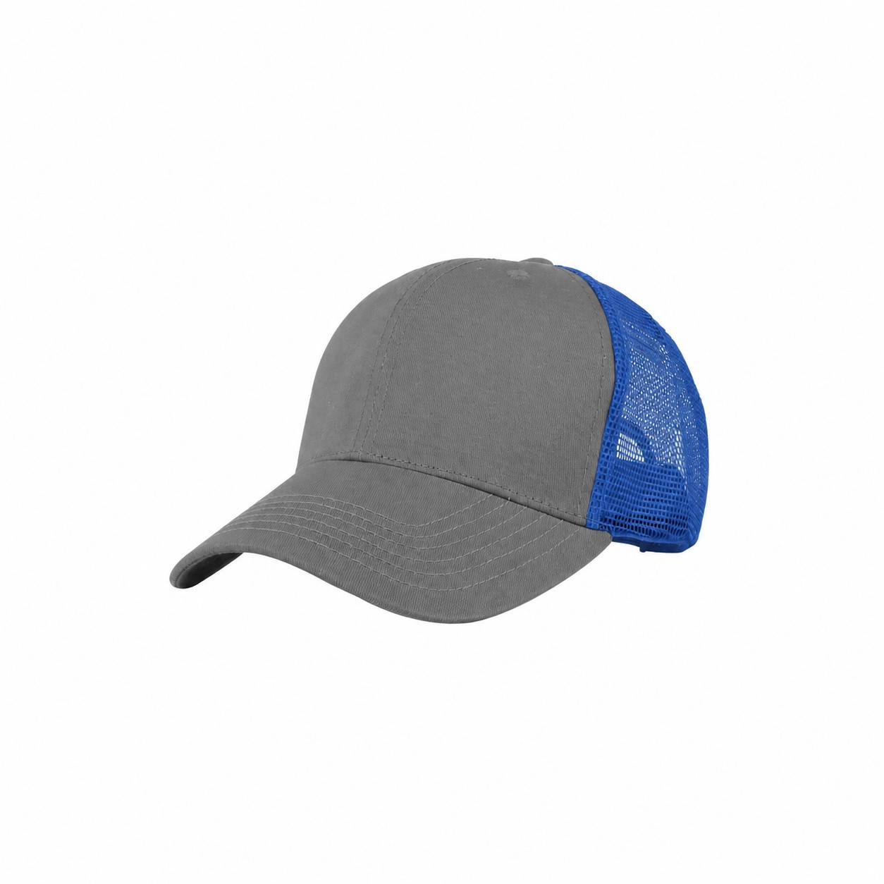 Six-Panel Low-Profile Trucker Cap — Gray/Blue