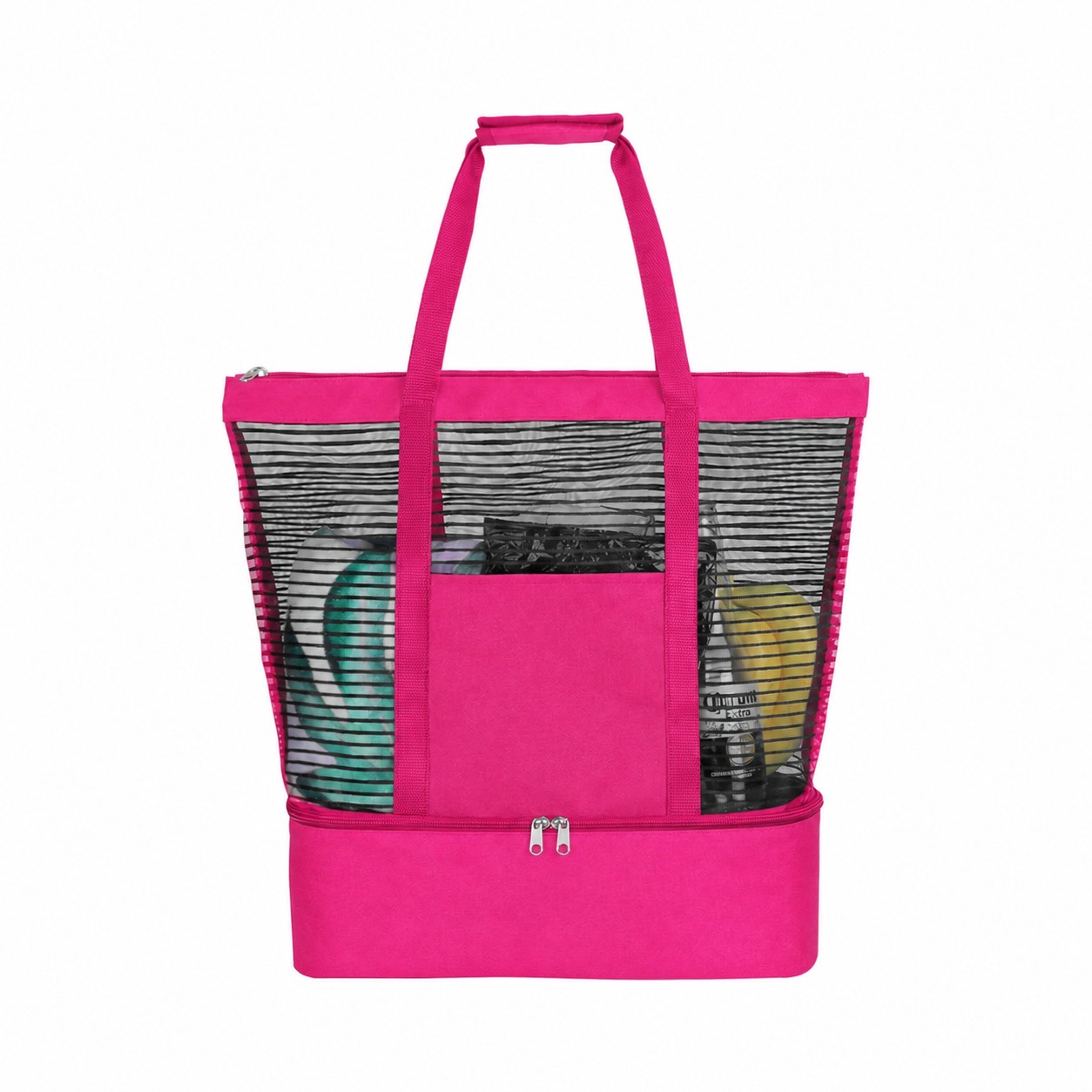 600D Mesh Beach Cooler Tote — Fuchsia Pink
