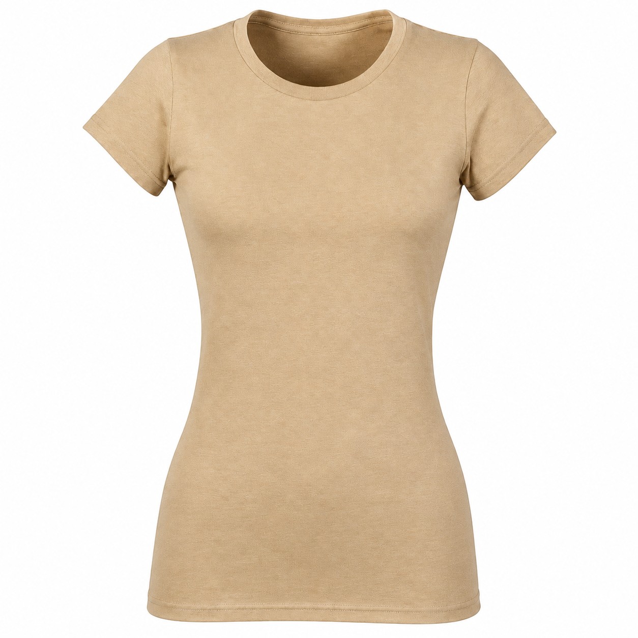 Fitted Ladies Cotton Crewneck Tee — Tan Beige