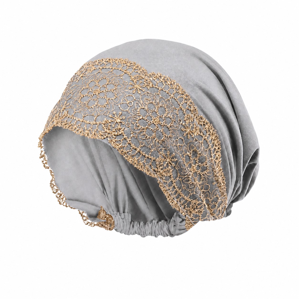 Lace Trim Polyester Turban Hat — Light Gray