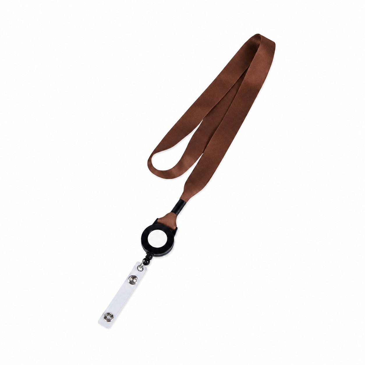 Plastic Crimp Badge Reel Lanyard — Brown