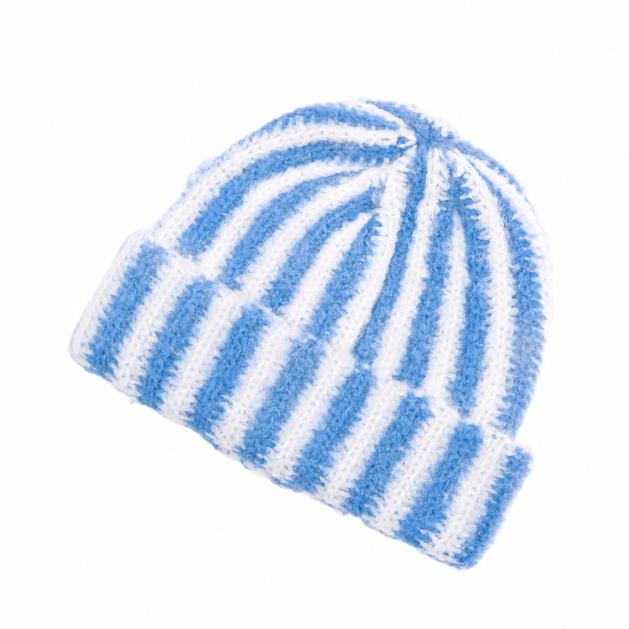 Color Block Polyester Cuffed Beanie — Light Blue