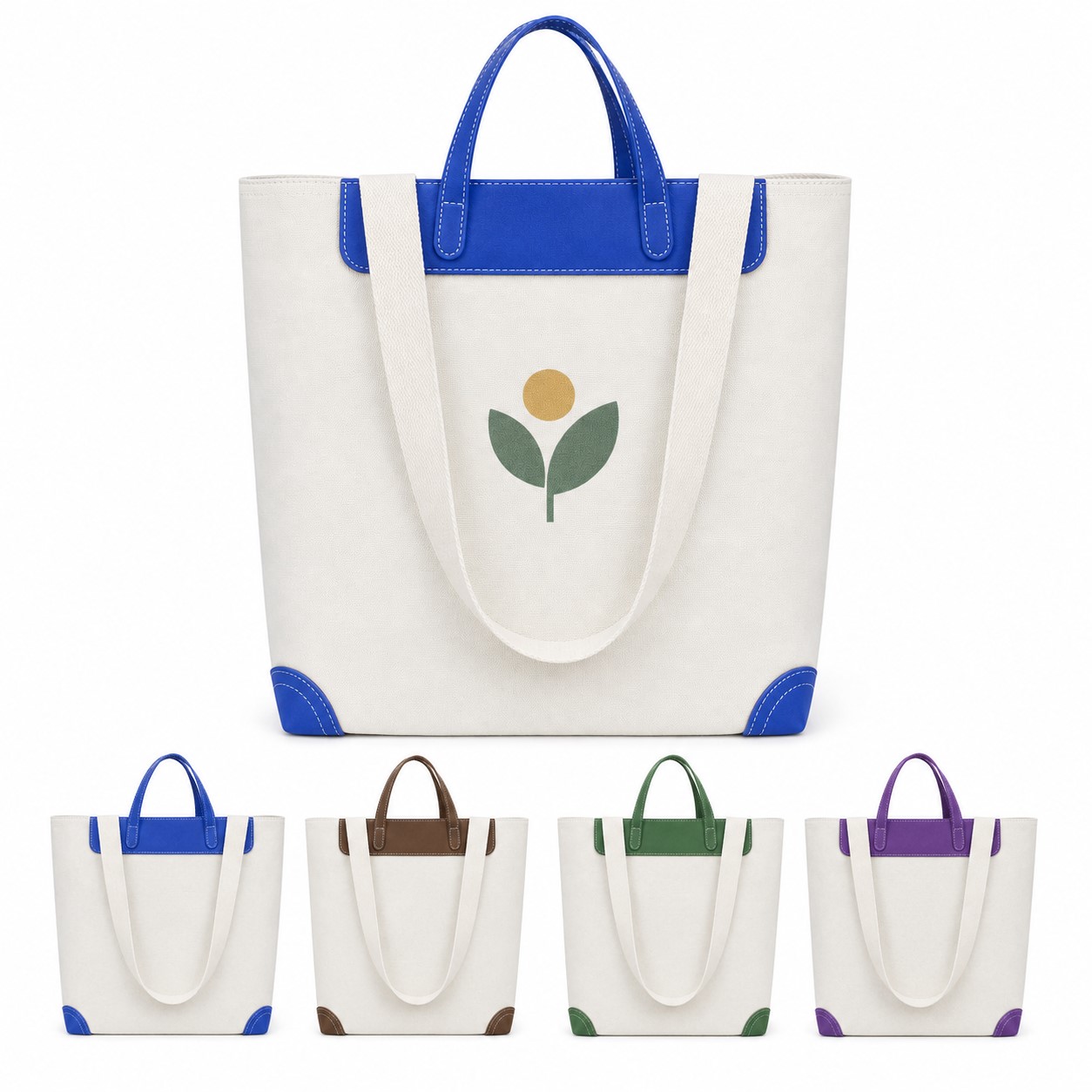 Canvas Tote With PU Corners And Double Closure