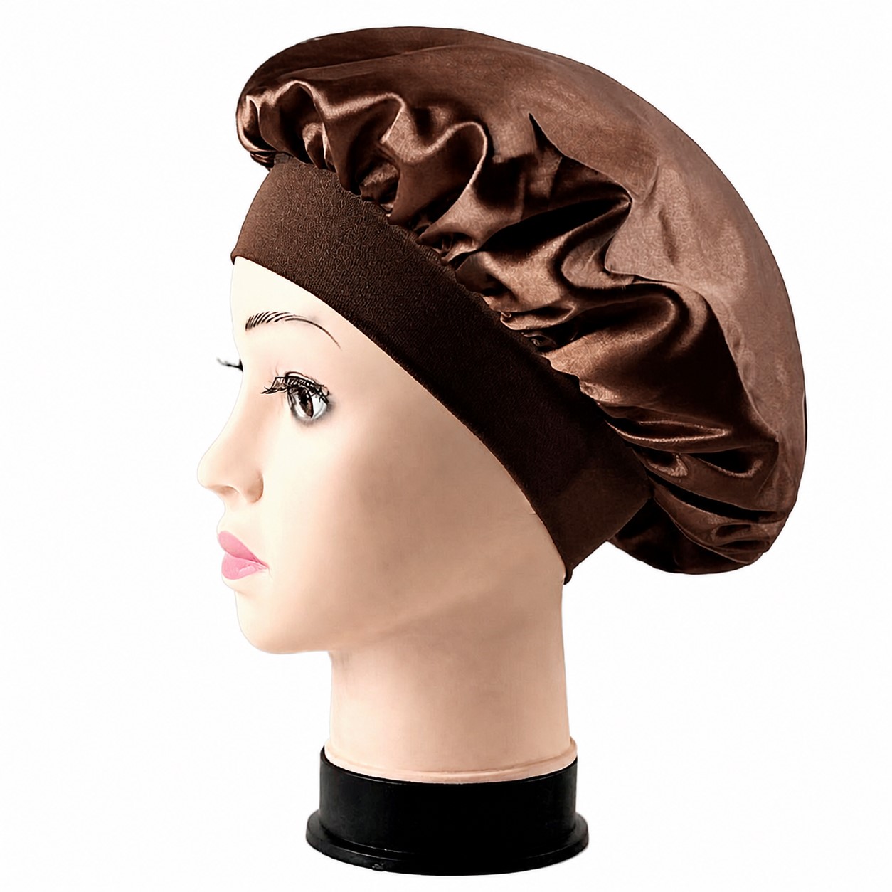 Satin Wide Band Sleep Bonnet — Coffee Brown