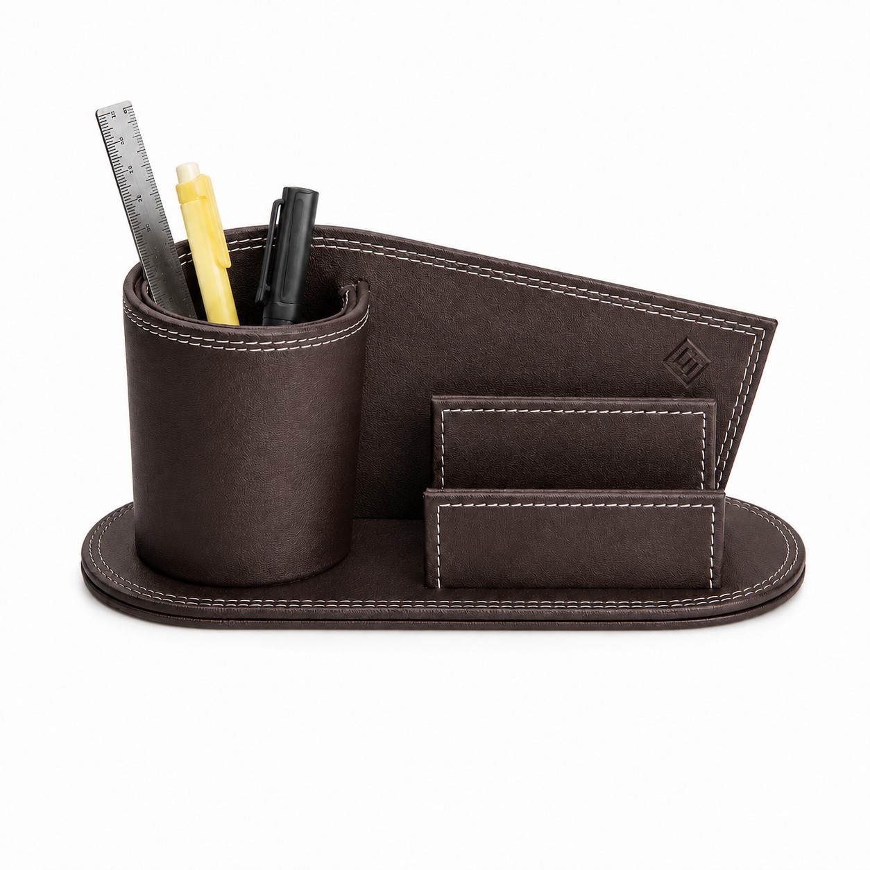 Contrast Stitched PU Pen Organizer