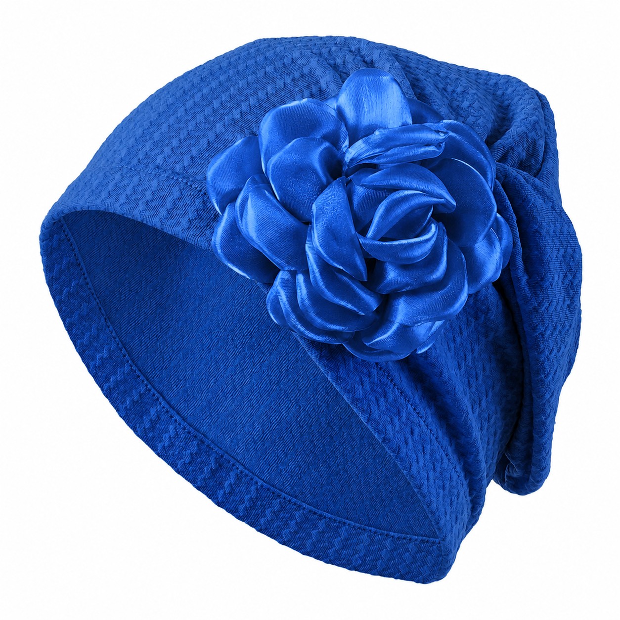 Polyester Floral Side Turban Hat — Blue