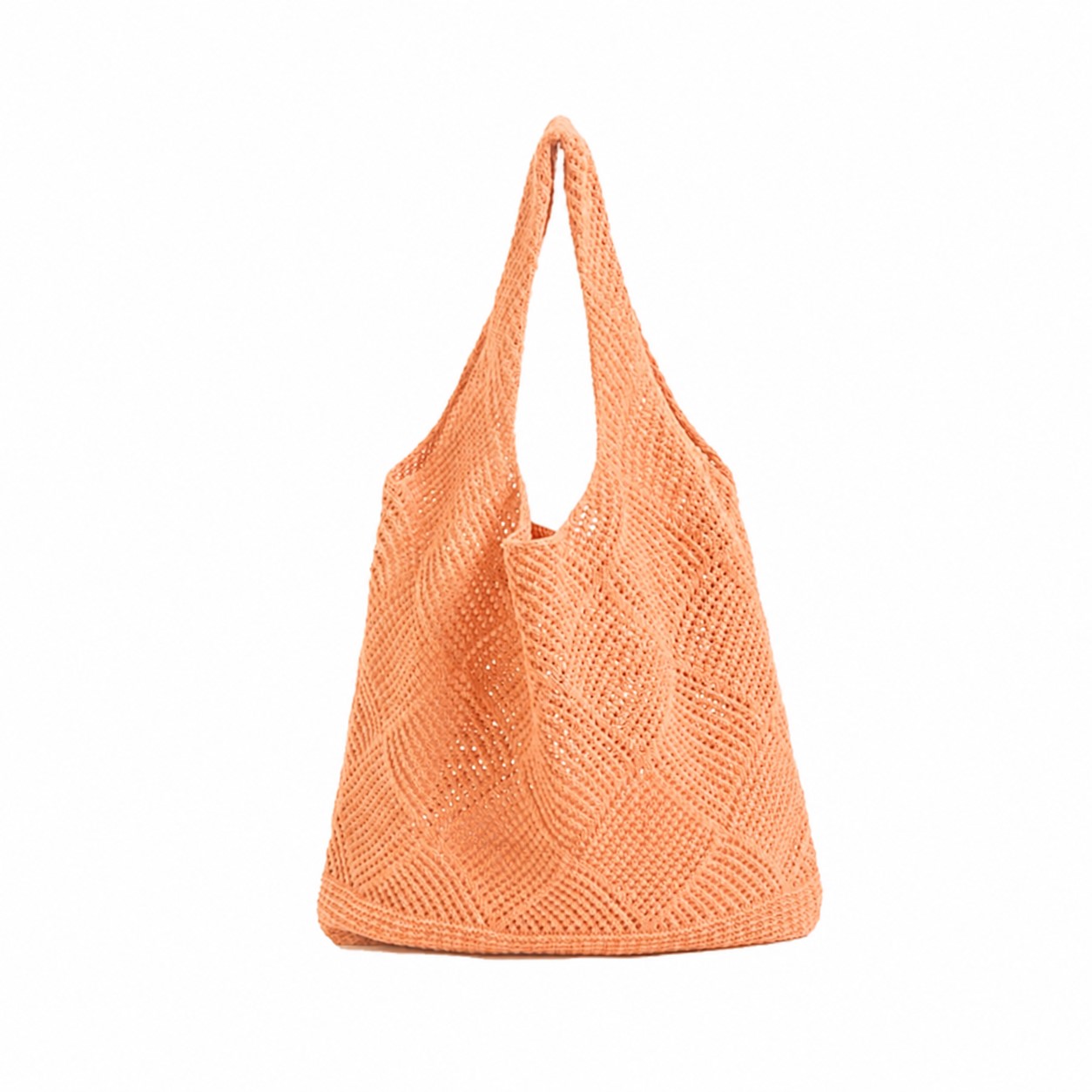 Hollow Knit Polyester Tote — Apricot Orange