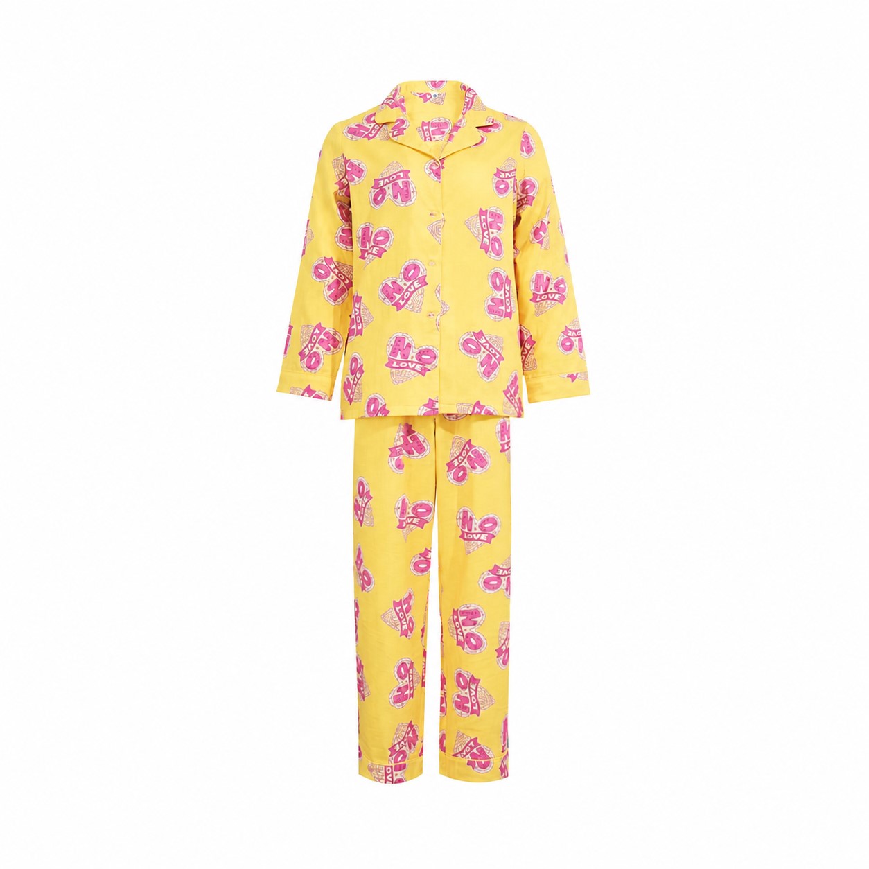 Unisex Cotton Long-Sleeve Pajama Set — Yellow