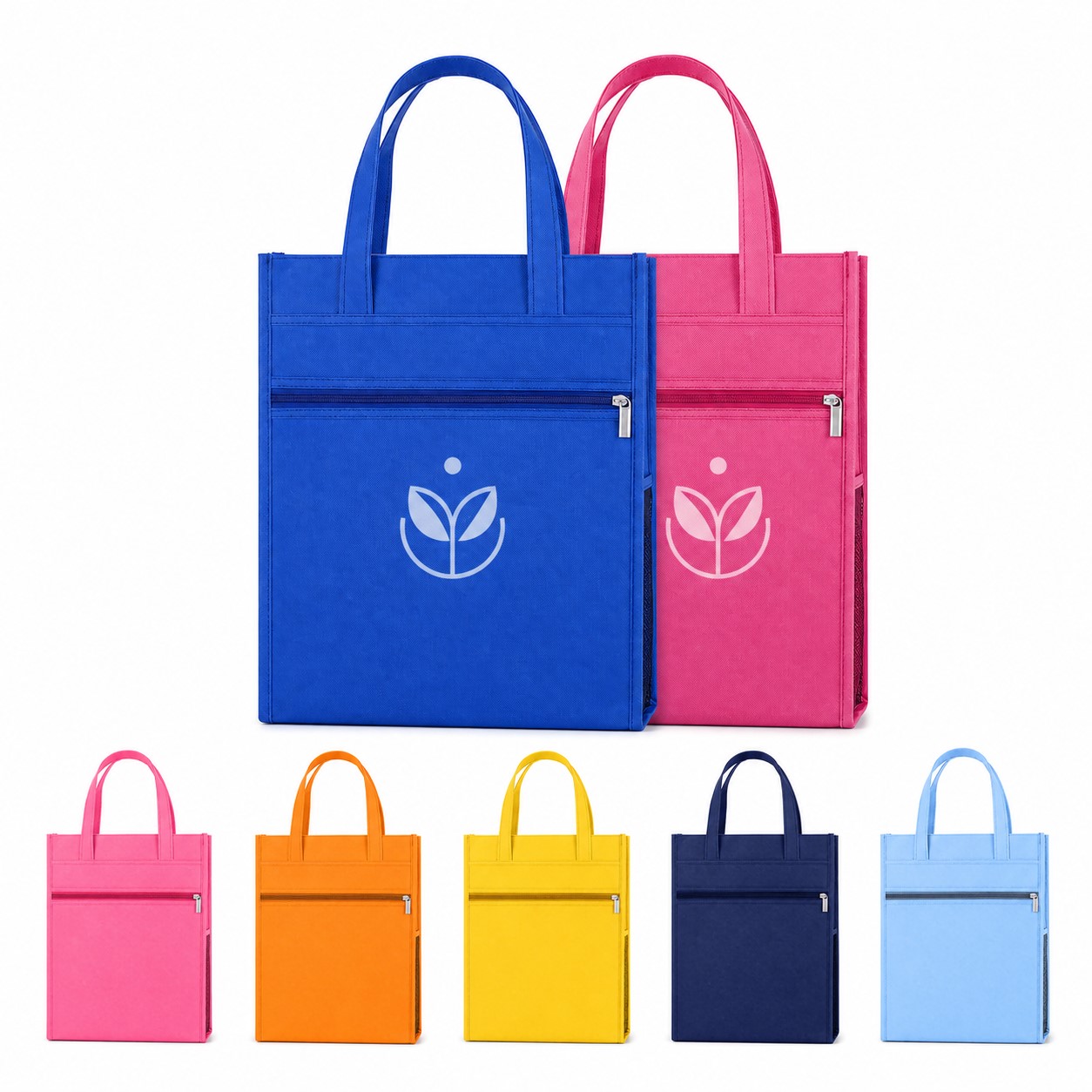 Oxford Grocery Tote With Front Zipper Pocket