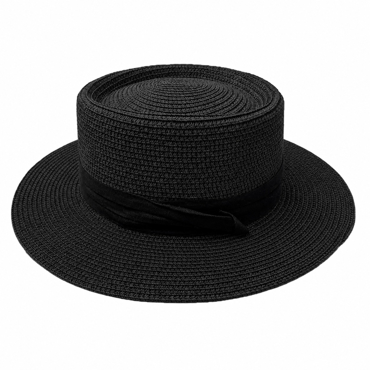Bamboo Fiber Panama Boater Hat — Black