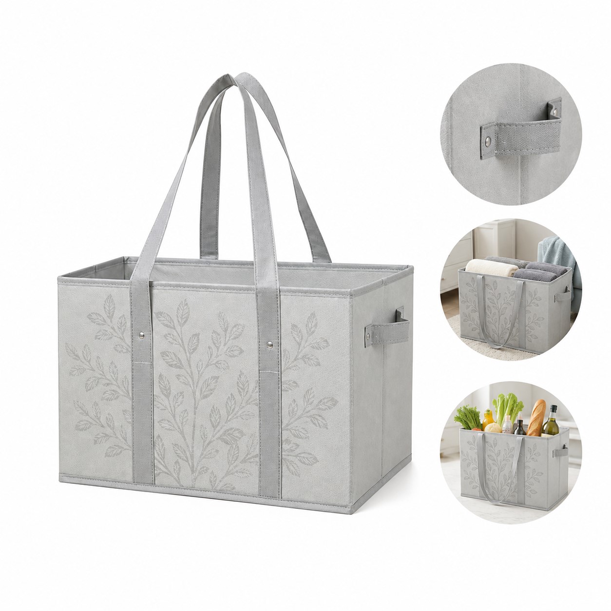 Rigid Polyester Grocery Tote With Side Handles