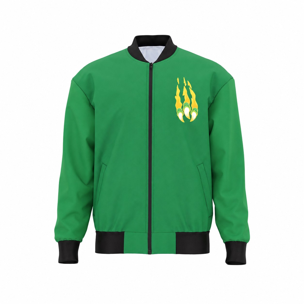 Polyester Smooth Surface Bomber Jacket — Green