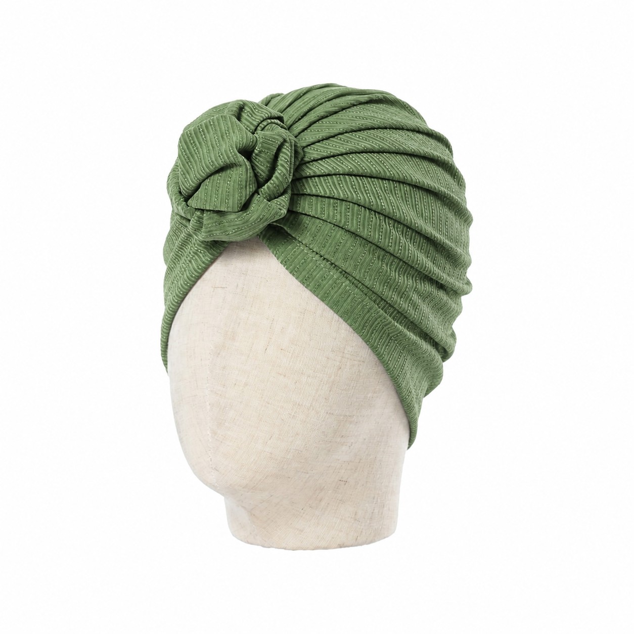 Pleated Polyester Knot Headscarf Hat — Green