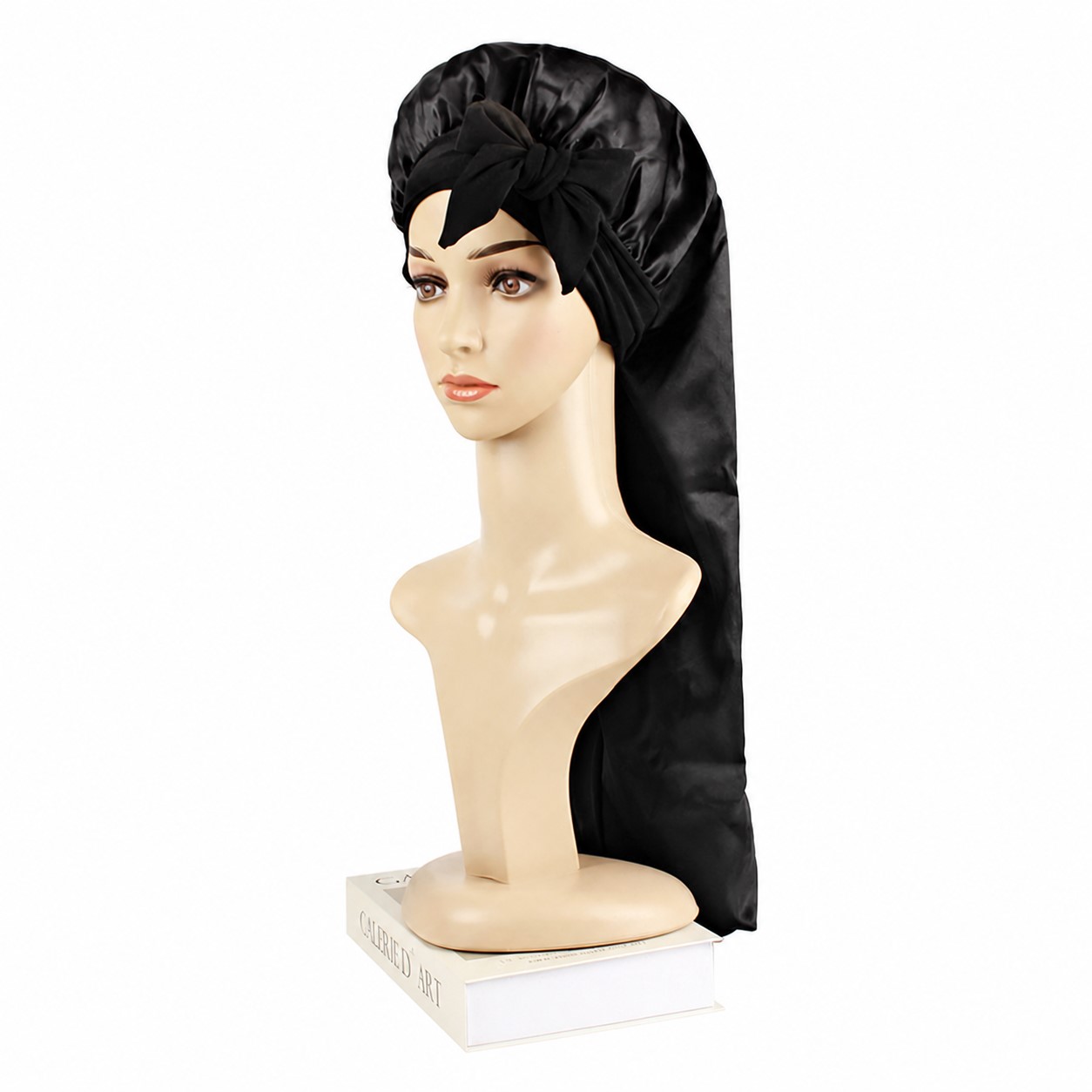 Adjustable Satin Tube Sleep Cap — Black
