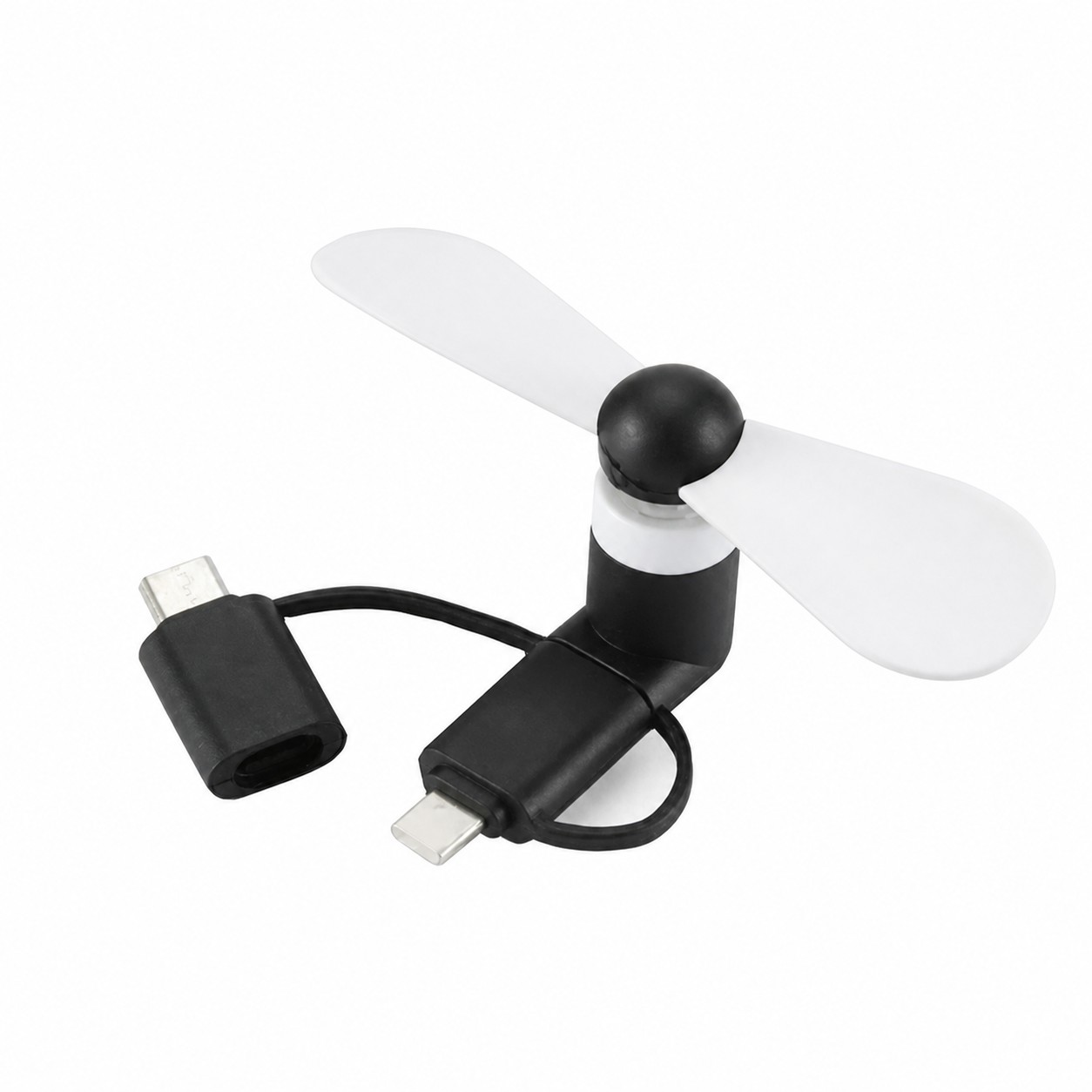 Three Adapter Phone Powered Mini Fan — White