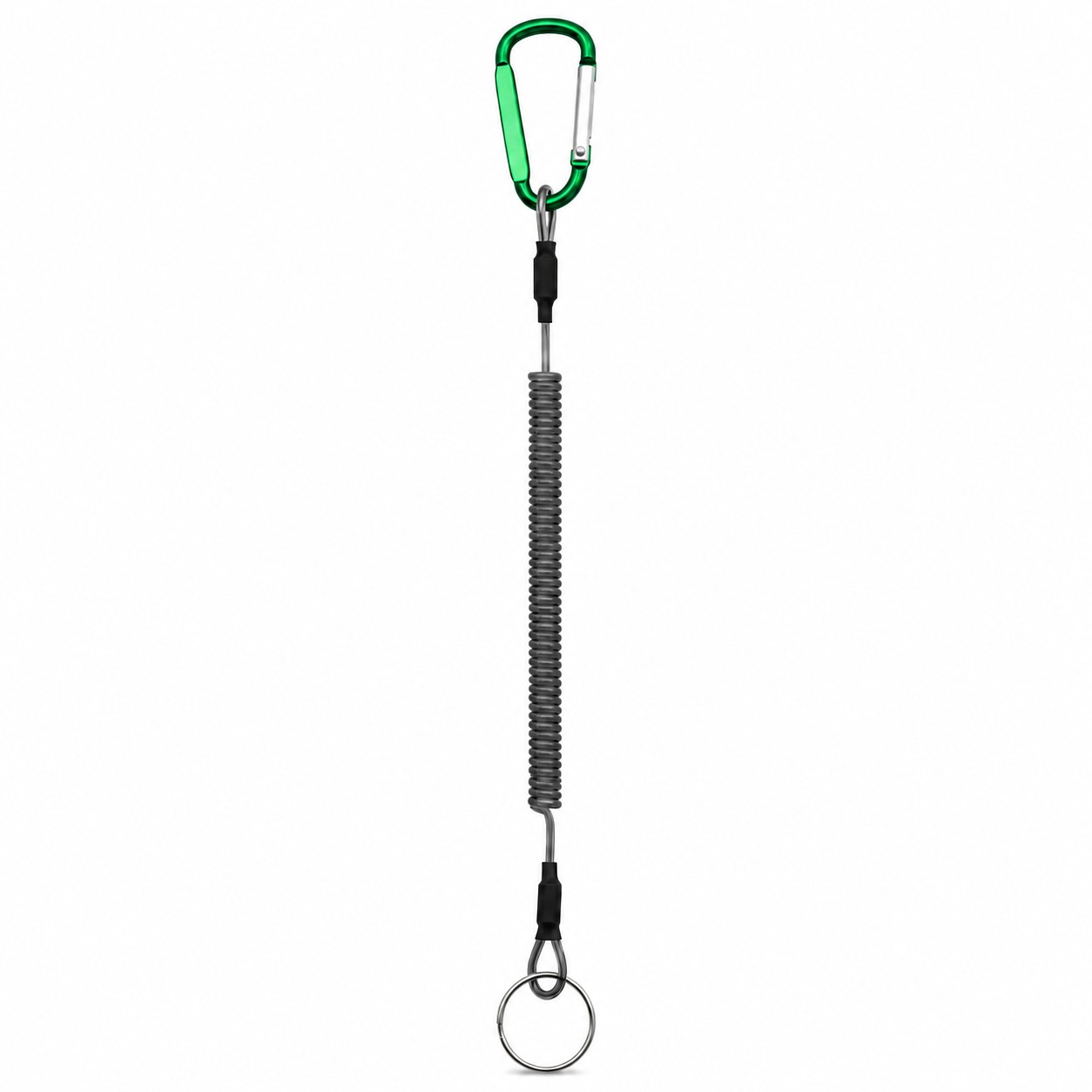 Metal Coil Keychain With Carabiner Clip — Green/Gray
