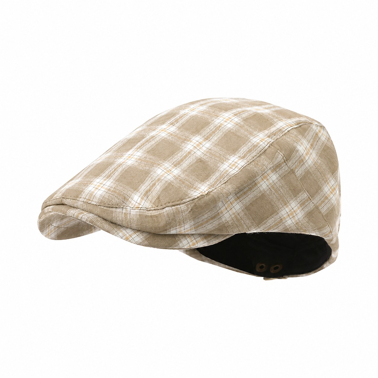 Cotton Plaid Ivy Beret Cap — Beige