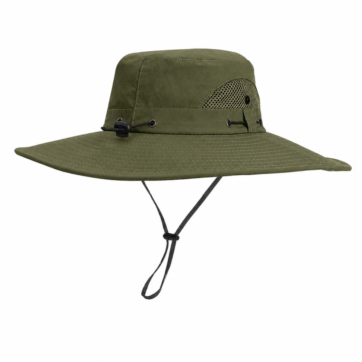 Nylon Drawstring Safari Sun Hat — Army Green