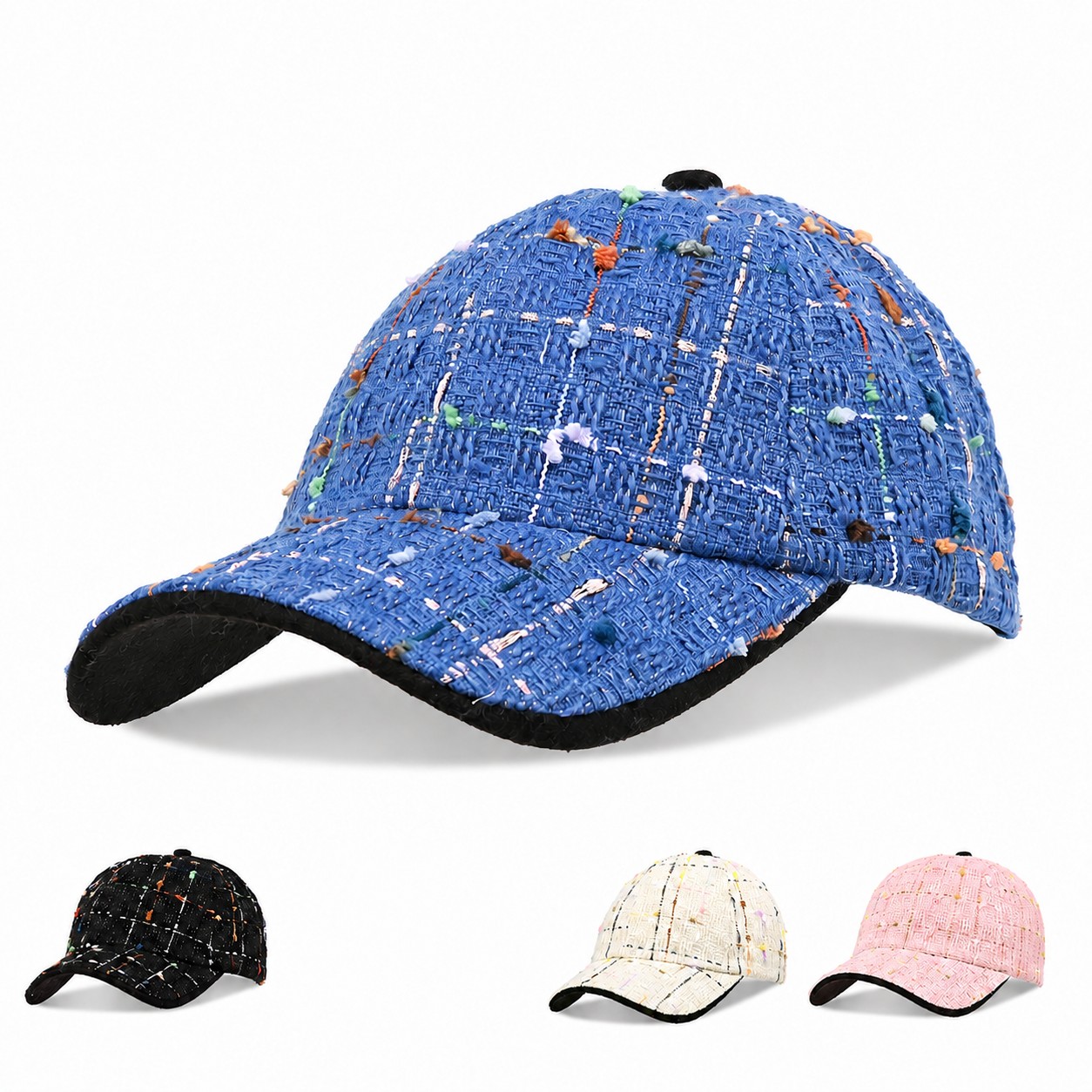 Tweed Baseball Cap With Curved Bill