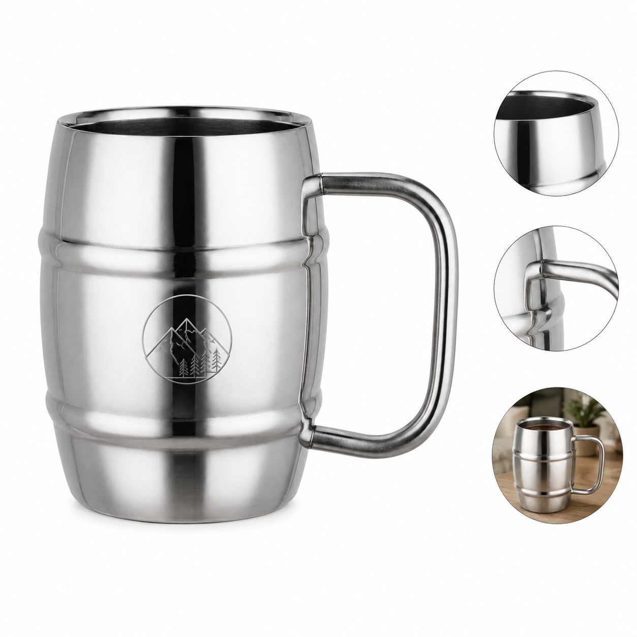 Double Wall Stainless Steel Barrel Mug