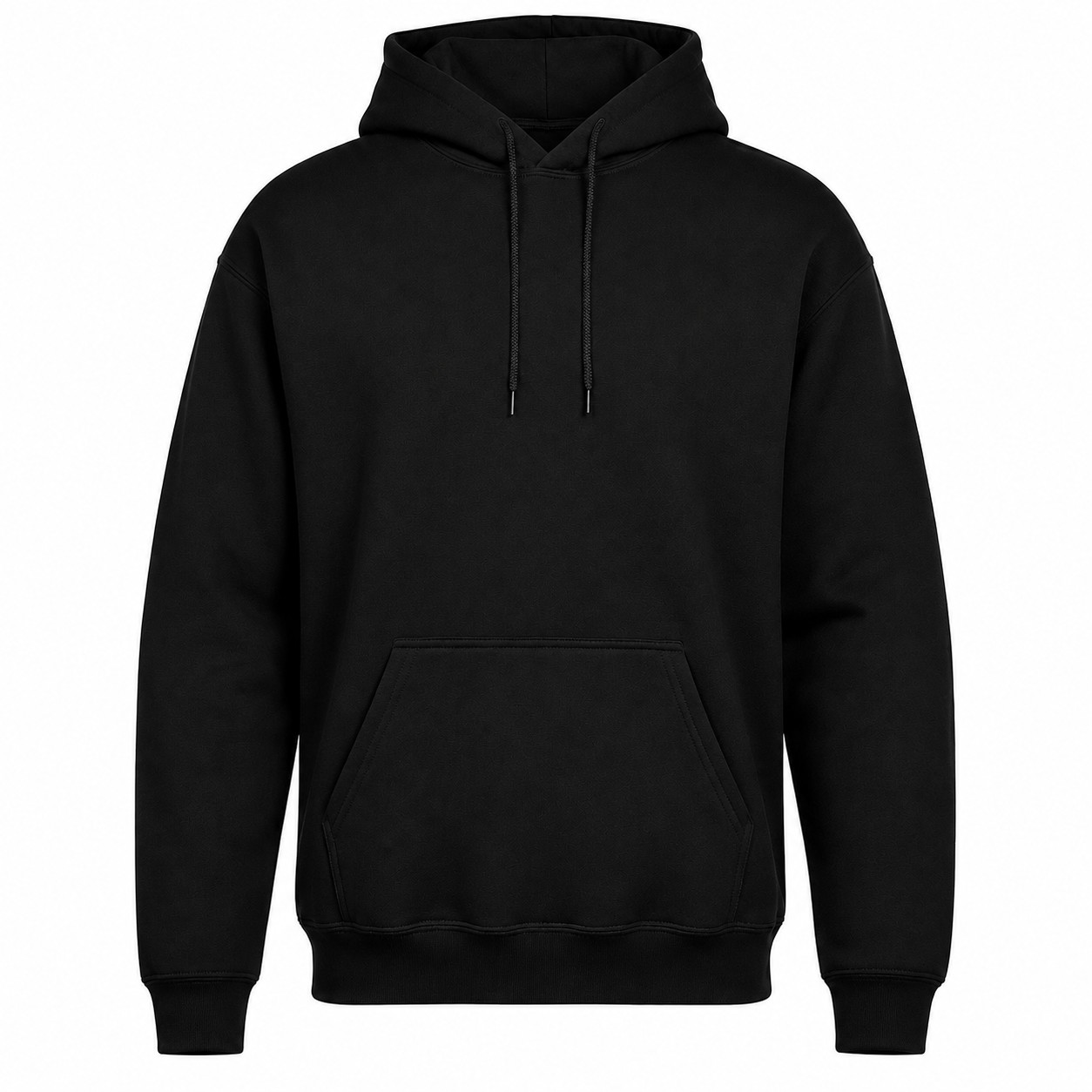 Cotton Polyester Blend Pullover Hooded Sweatshirt — Black