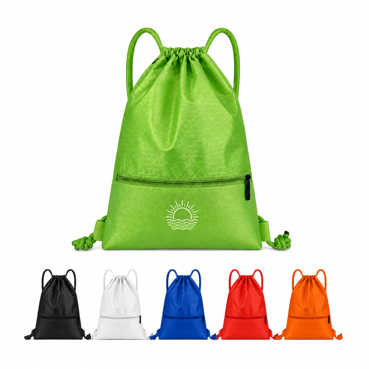 Waterproof Nylon Dual Pocket Drawstring Backpack