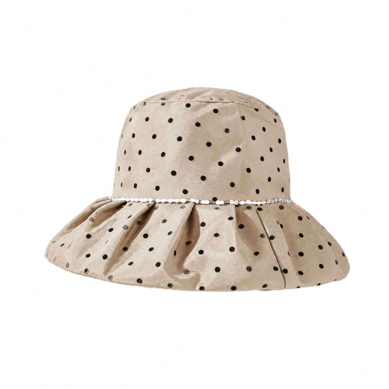 Cotton Blend Pearl Bucket Hat — Light Khaki Beige