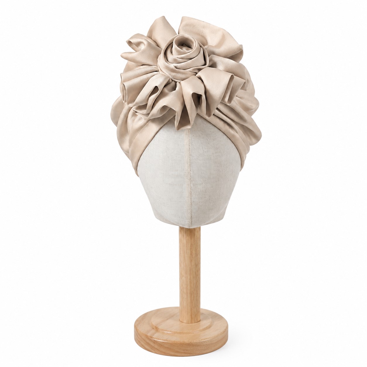 Blended Fiber Rosette Turban Hat — Beige