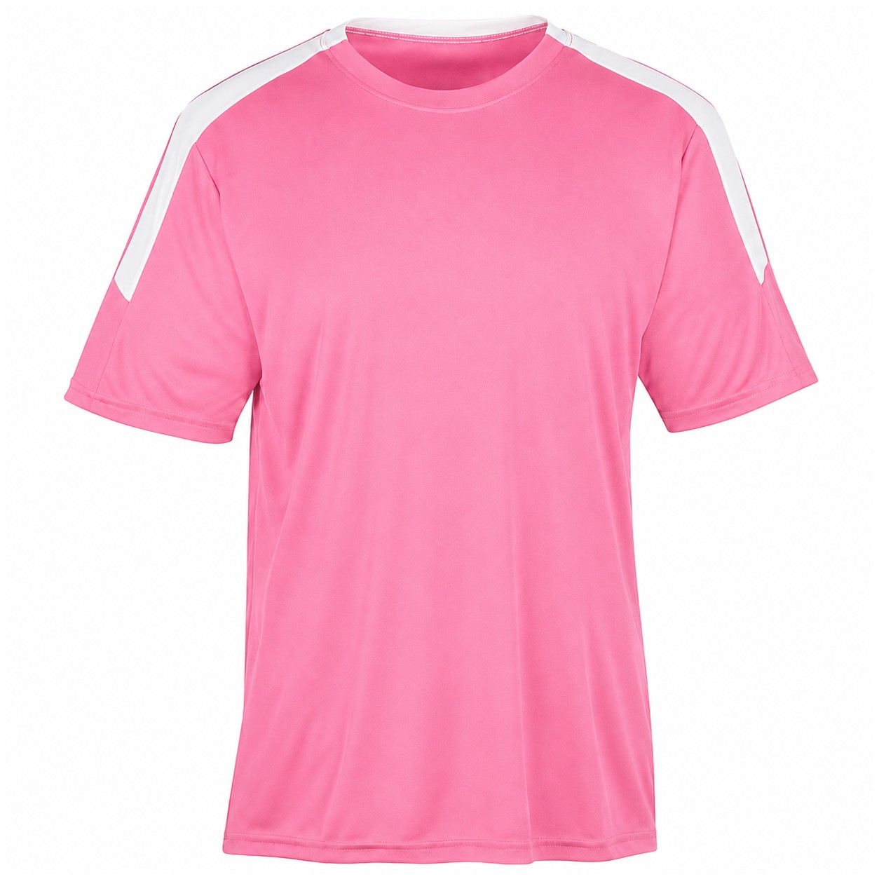 Polyester Contrast Stripe Crewneck Shirt — Pink