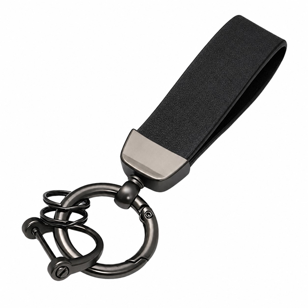 Leather Flag Loop Keychain — Black