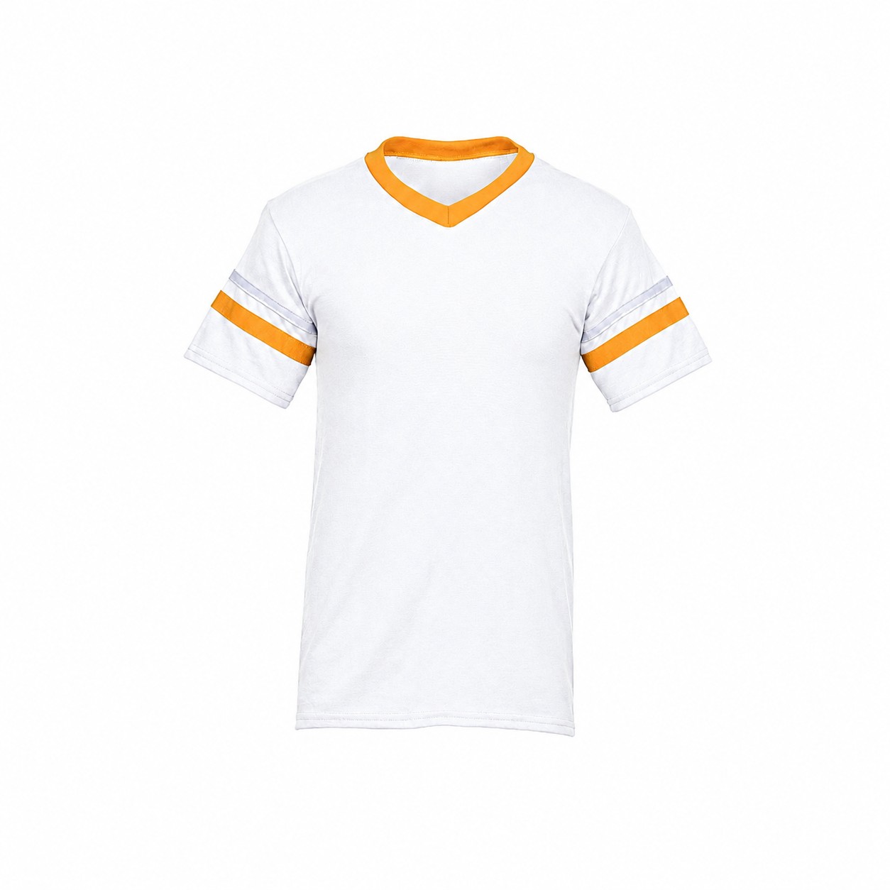 Stripe Trim Cotton Polyester V Neck Shirt — White