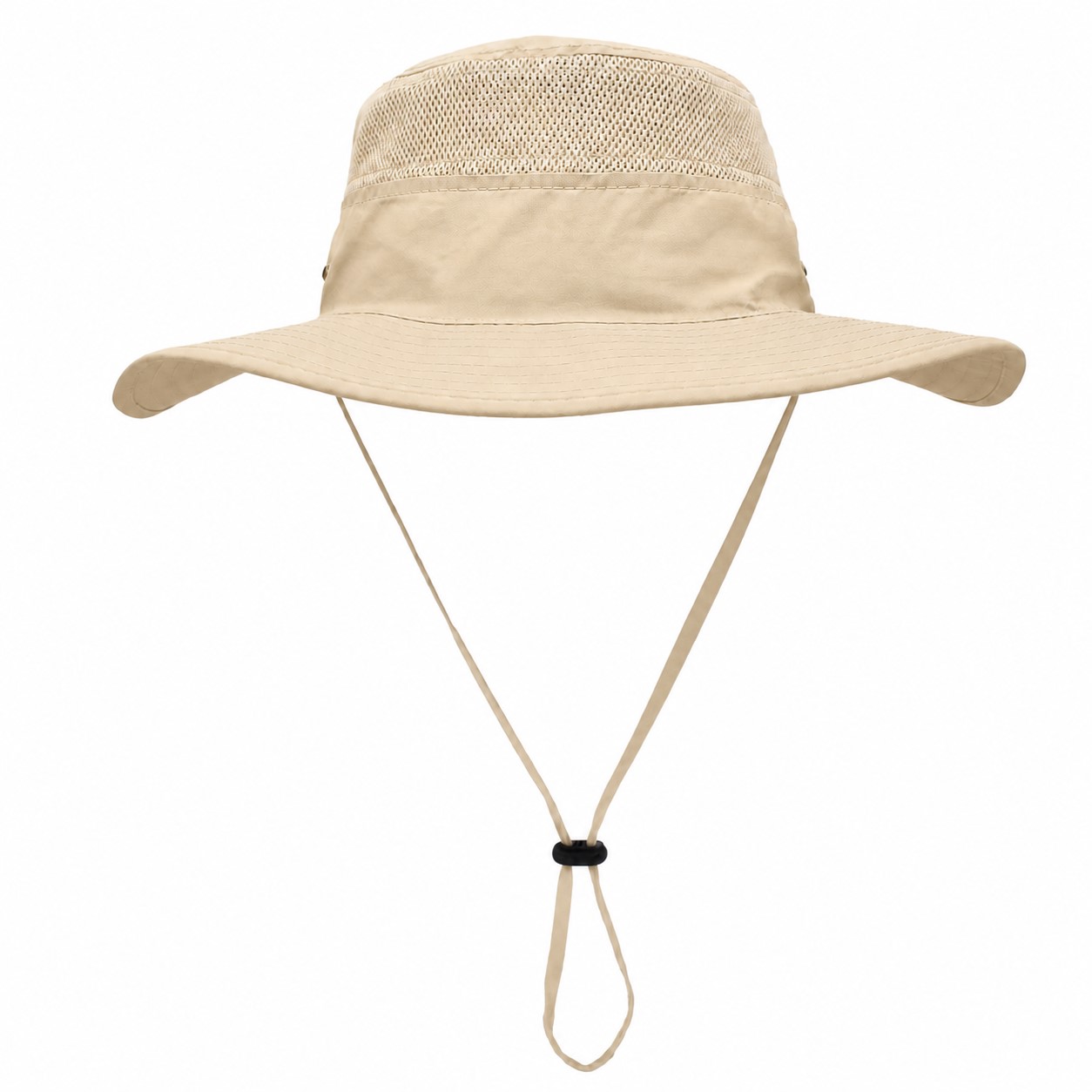 Polyester Wide Brim Safari Hat — Khaki Beige