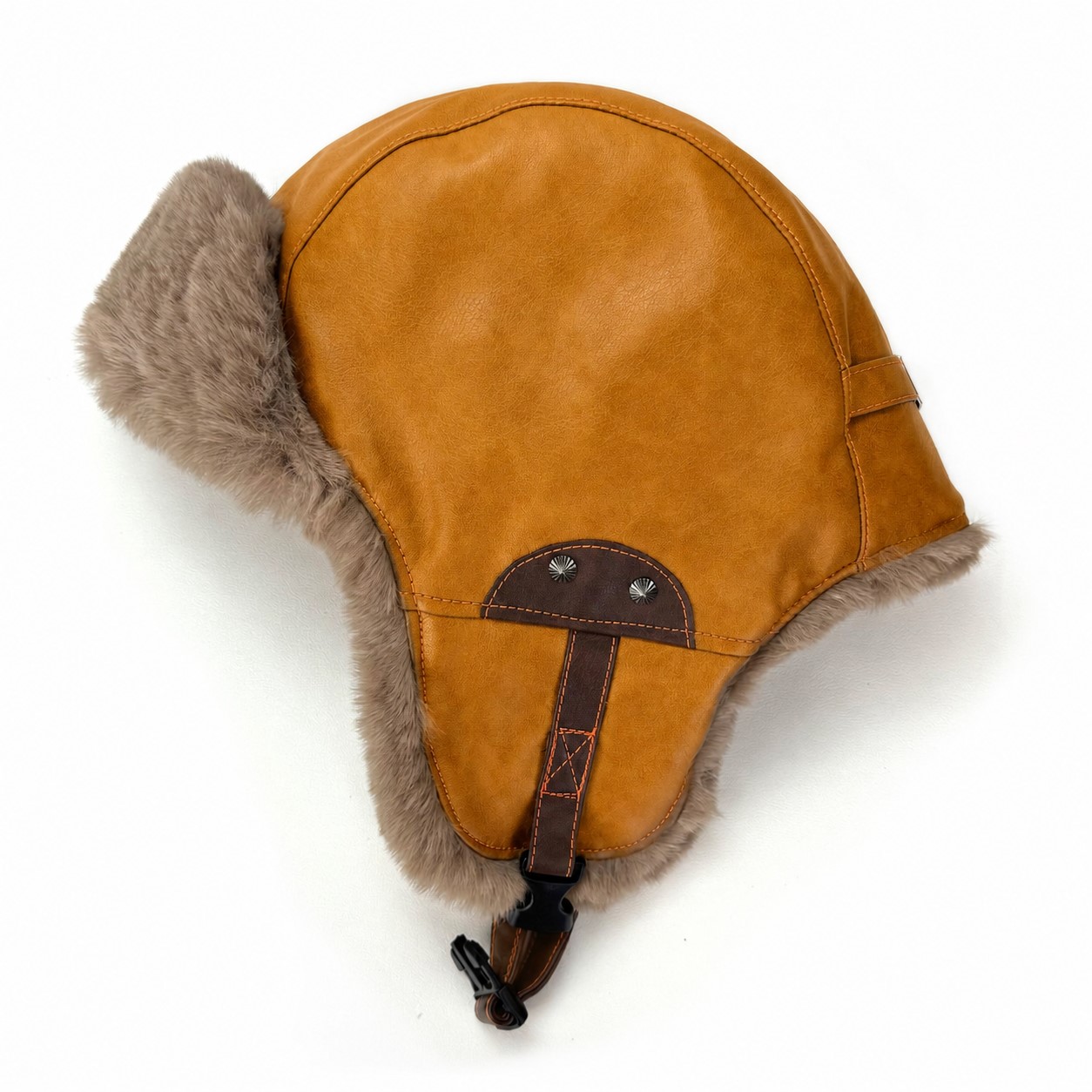 Polyester Fleece Lined Trapper Hat — Yellow Brown