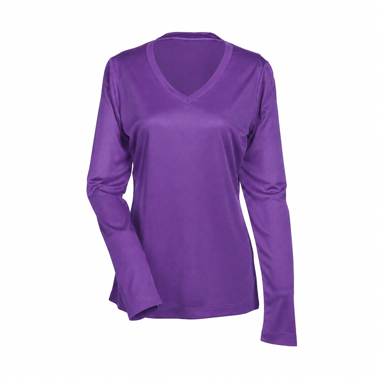 Ladies' Polyester Long-Sleeve V-Neck Shirt — Purple