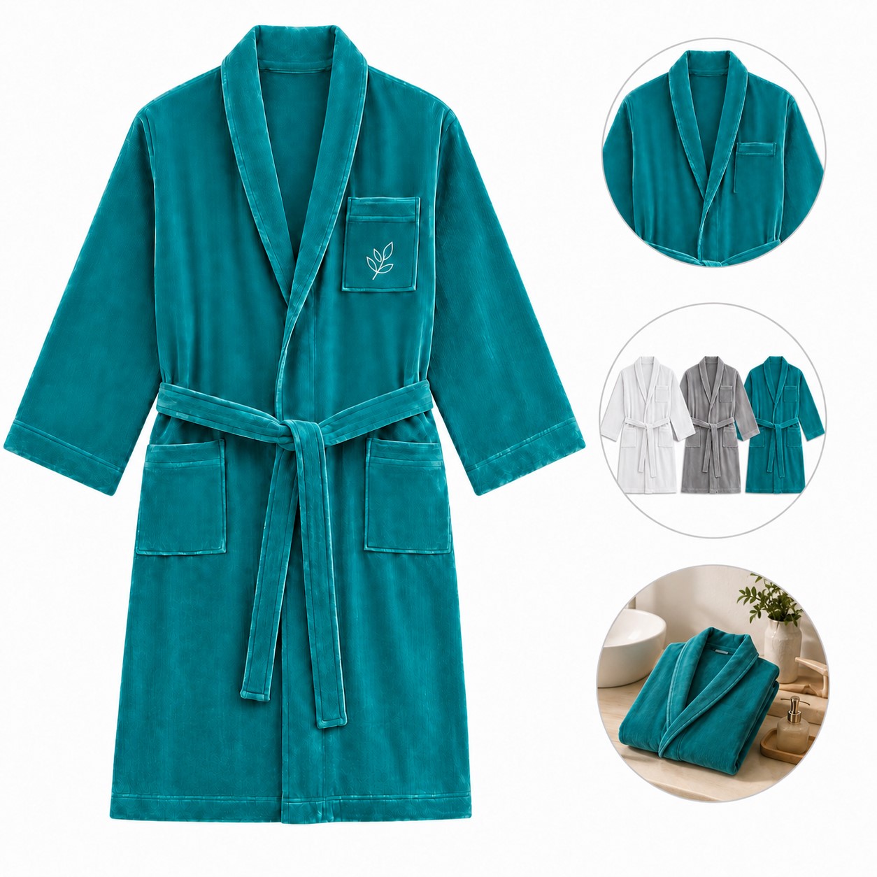 Shawl Collar Cotton Bathrobe With Tie Belt — view 1