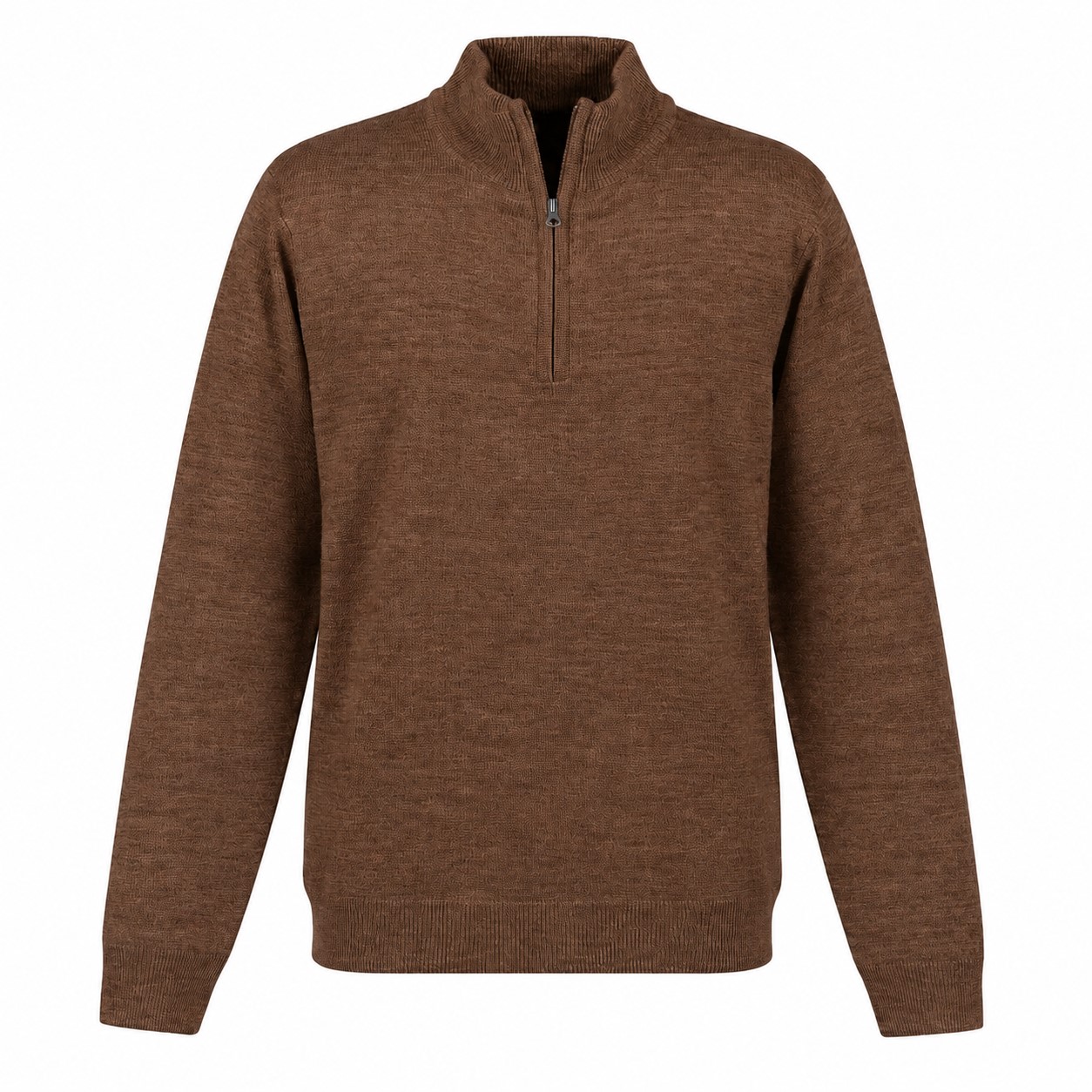 Acrylic Jersey Knit Quarter-Zip Sweater — Brown