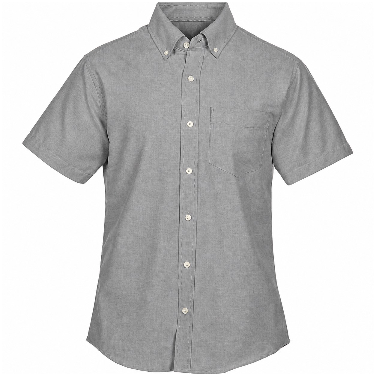 Cotton Polyester Short Sleeve Button Shirt — Gray