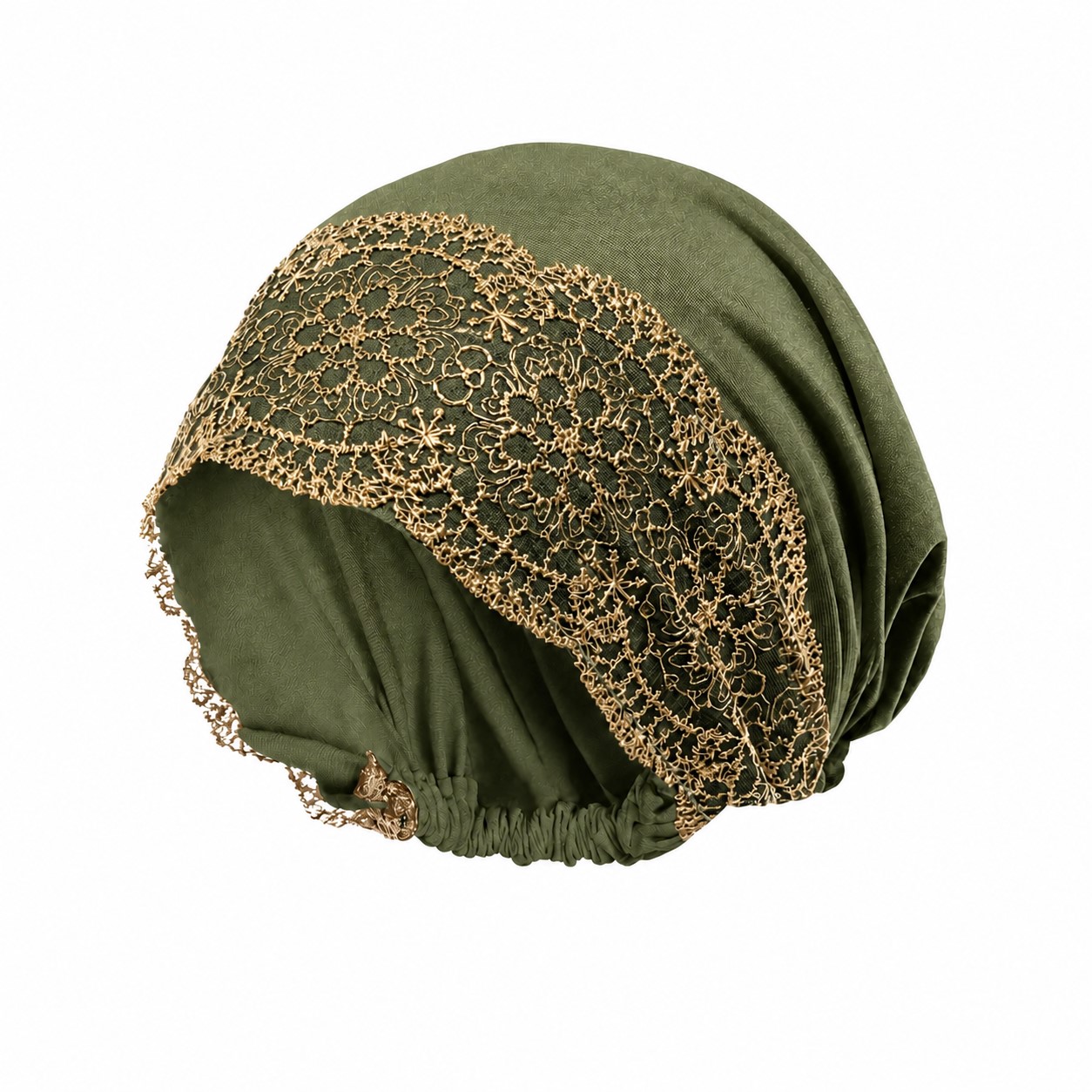 Lace Trim Polyester Turban Hat — Olive Green