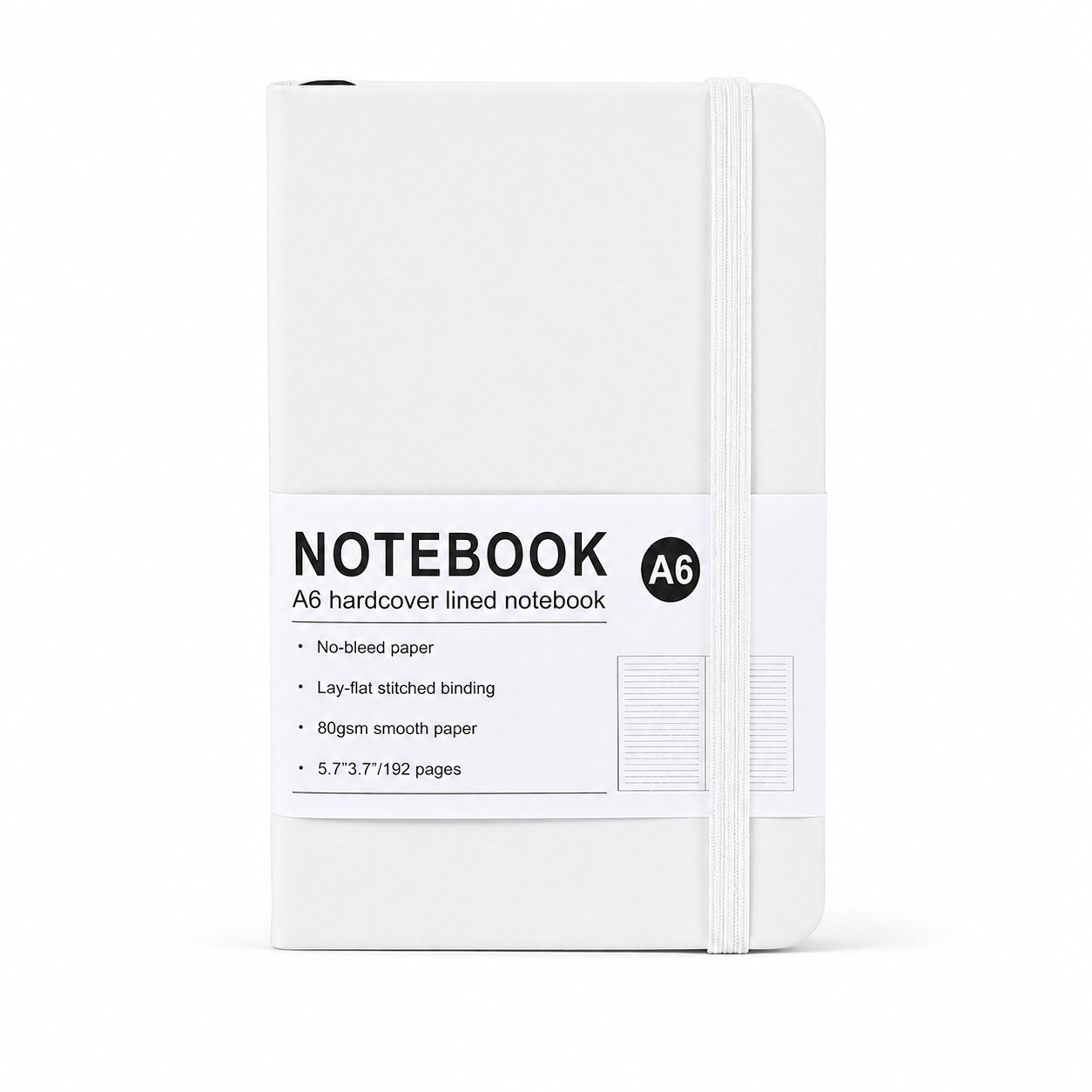 PU Leather Journal With Elastic Closure — White