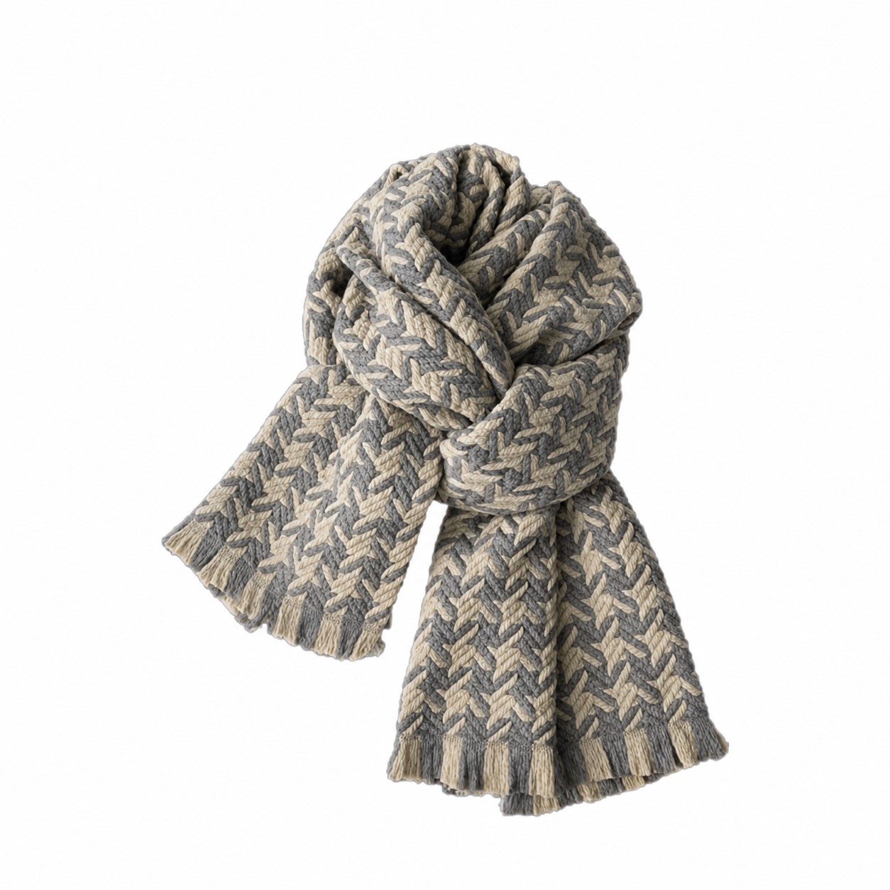 Braided Polyester Knitted Scarf — Gray