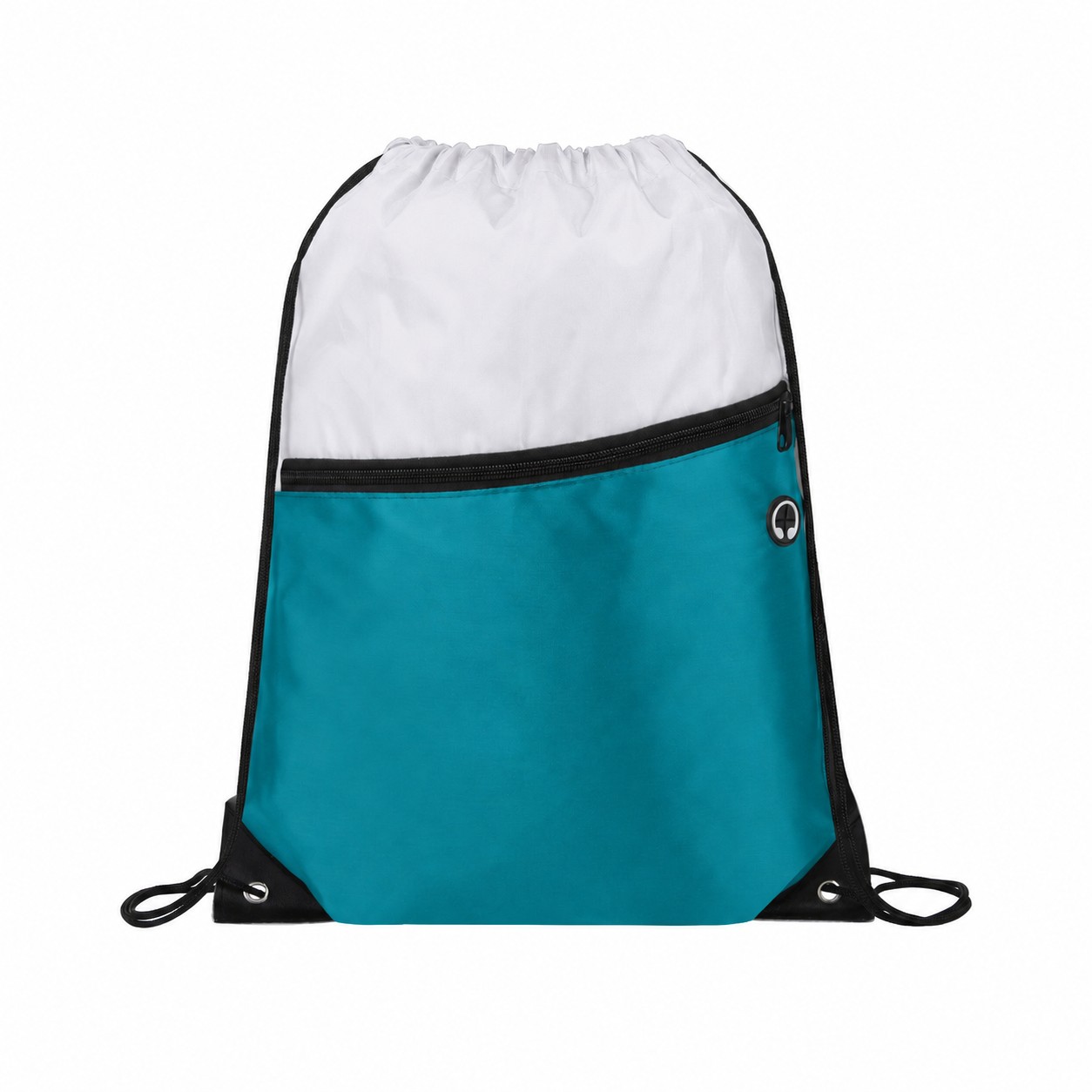 Two-Tone Zipper Drawstring Backpack — Teal Blue