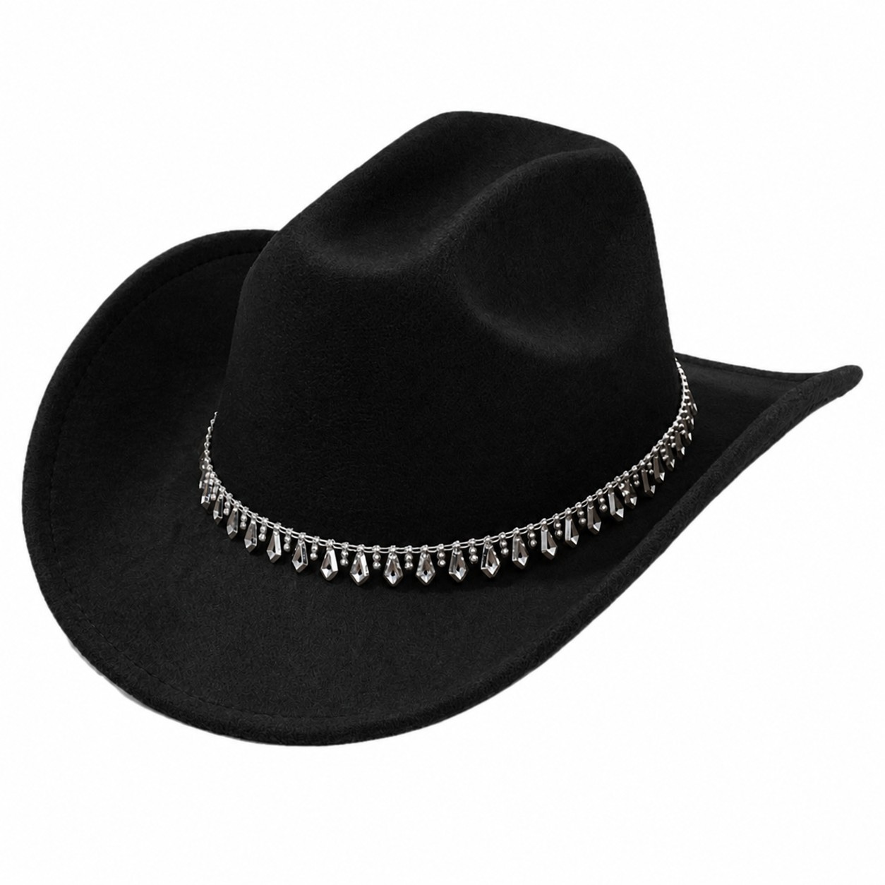 Rhinestone Band Polyester Cowboy Hat — Black