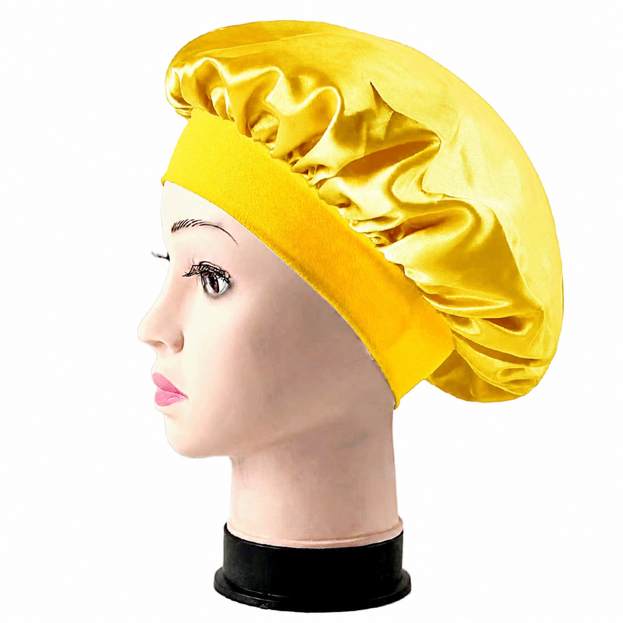 Satin Wide Band Sleep Bonnet — Yellow
