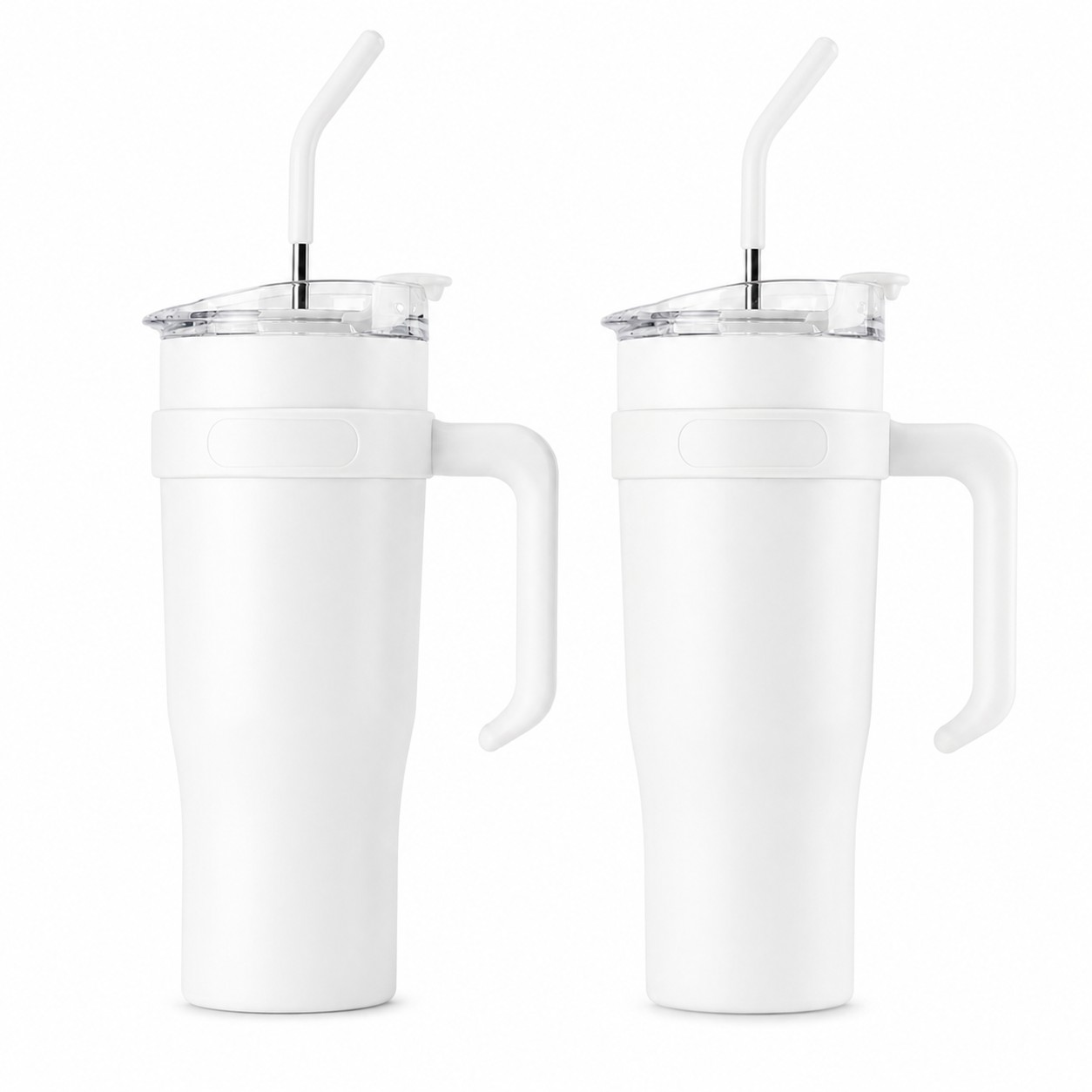 Large Handled Insulated Stainless Tumbler — White