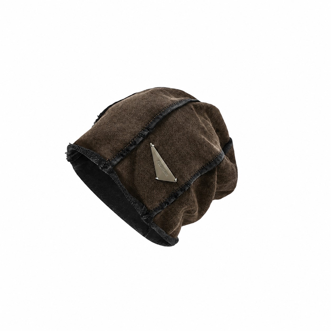 Distressed Polyester Head Wrap Beanie — Coffee Brown