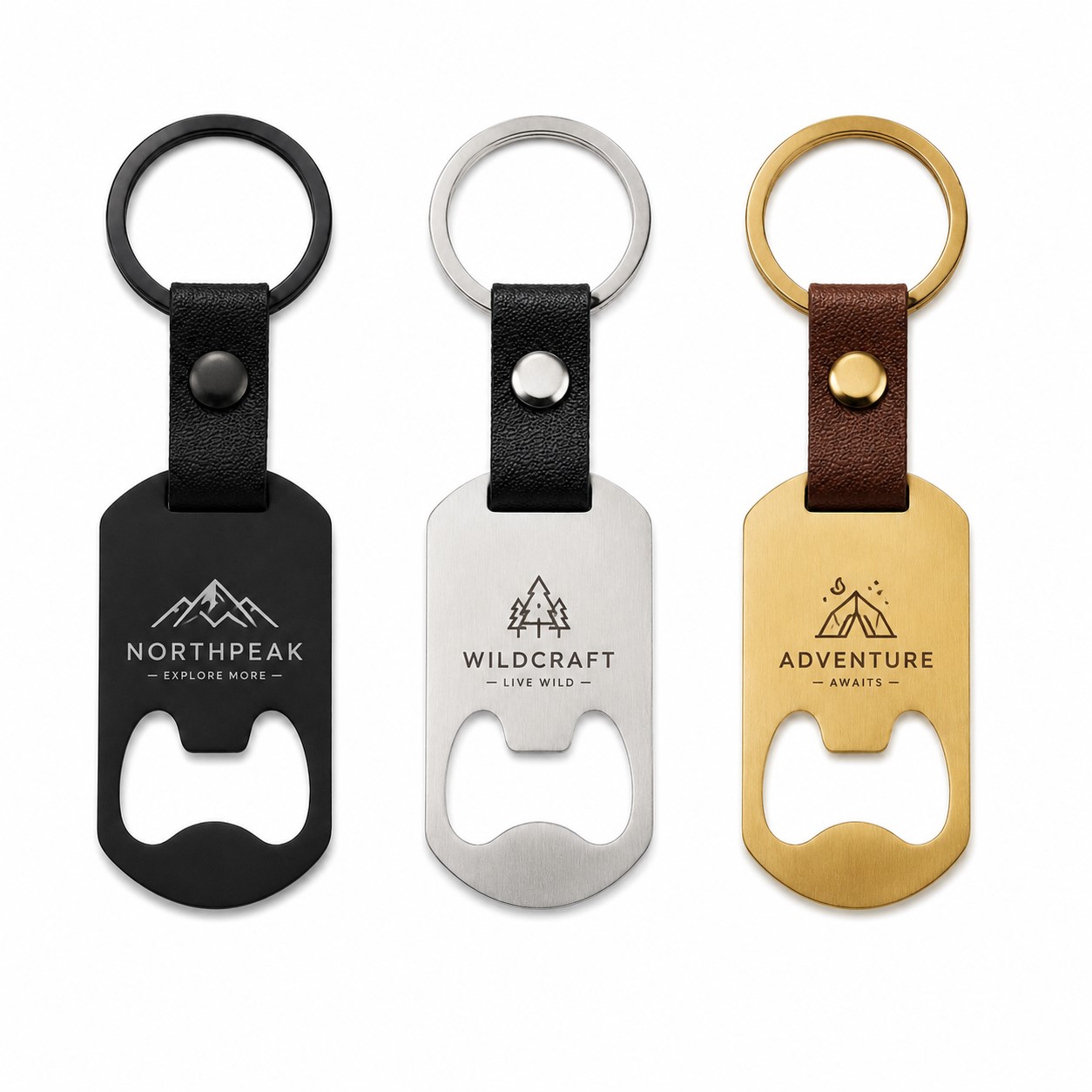 Leather Loop Stainless Steel Opener Keychain
