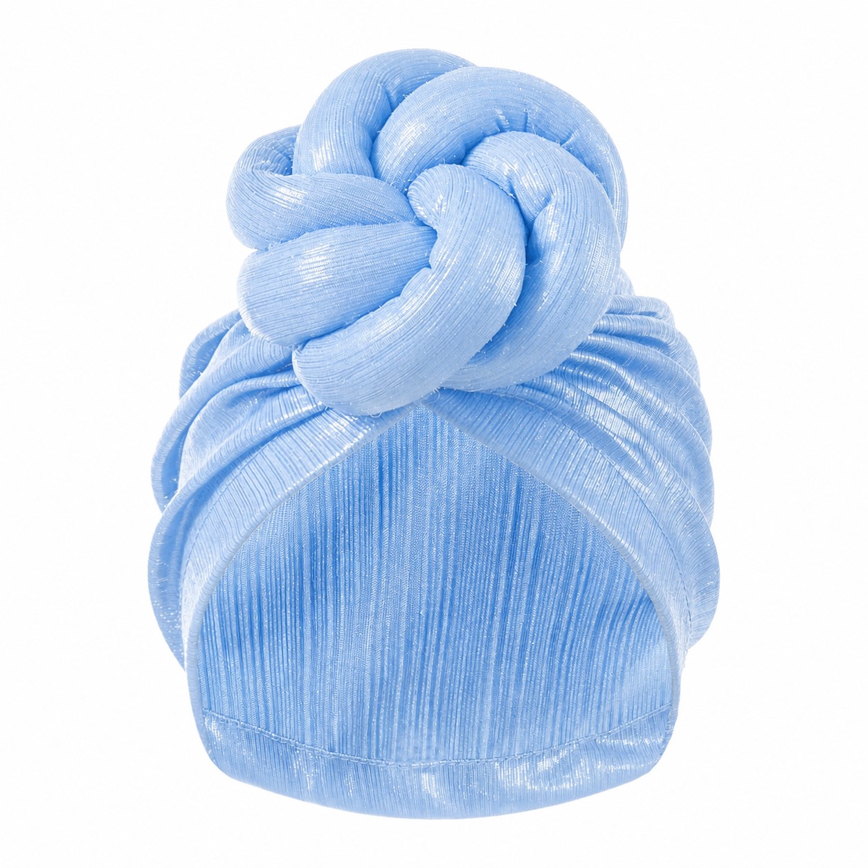Ice Silk Shiny Knot Turban Hat — Light Blue