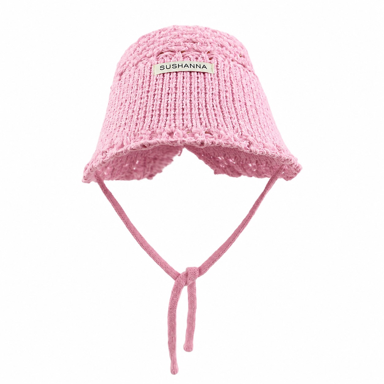 Hollow Knit Polyester Bucket Hat — Pink