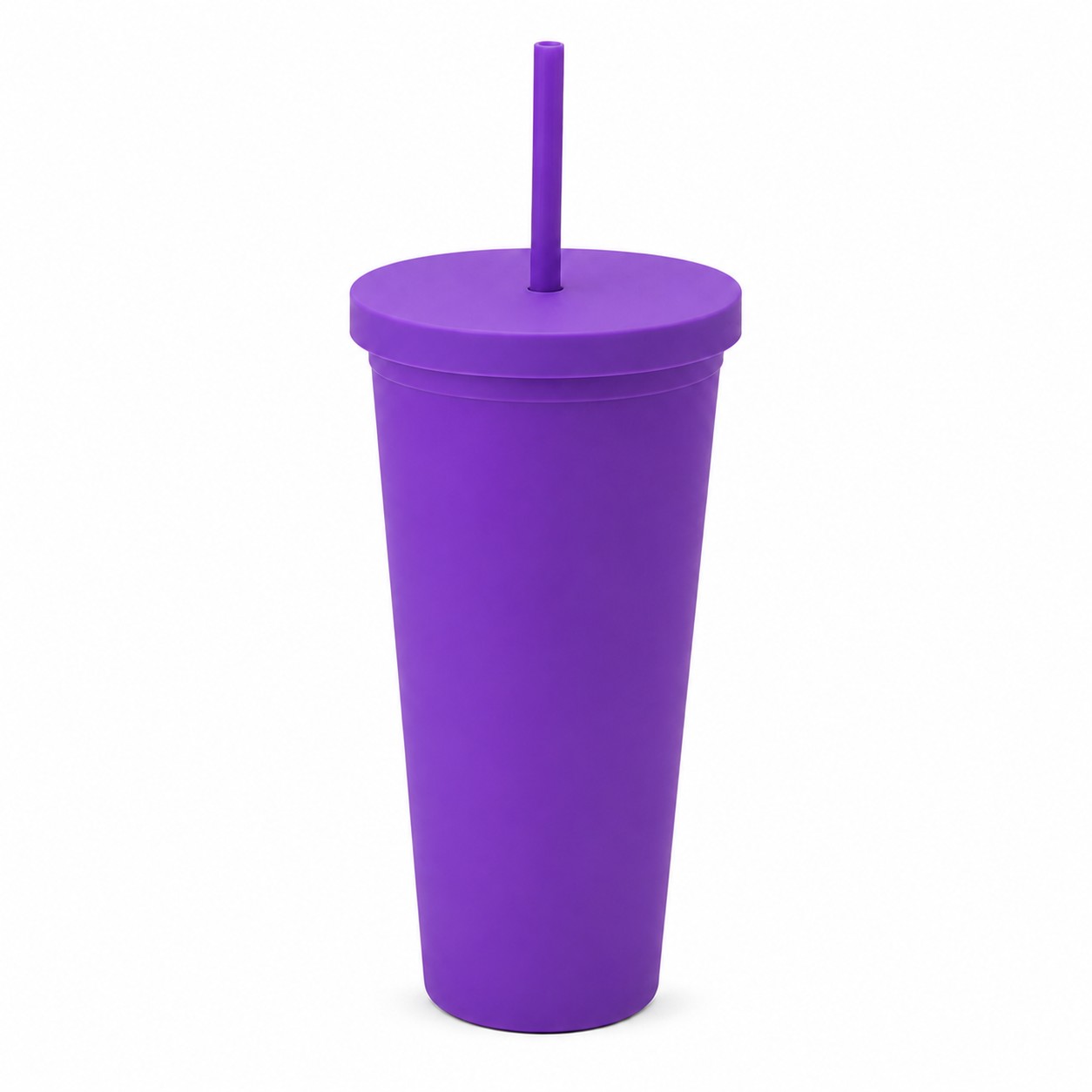 Double Wall Plastic Straw Tumbler — Purple