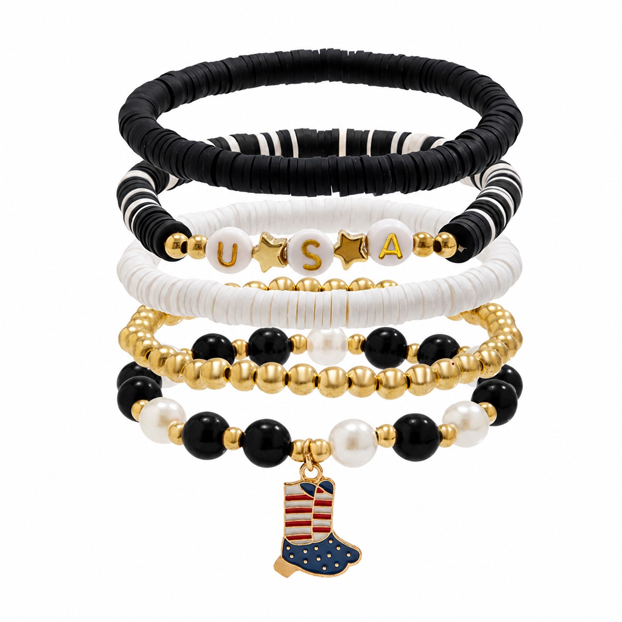 Five Piece Patriotic Bracelet Stack — view 3